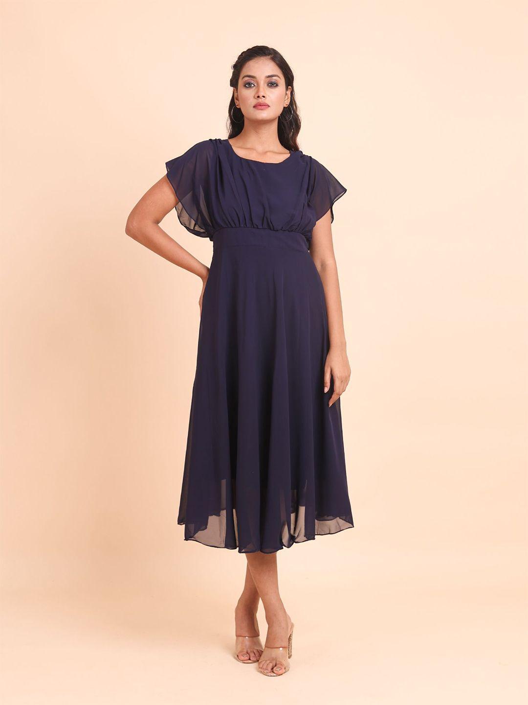 disli flutter sleeves georgette fit & flare midi dress