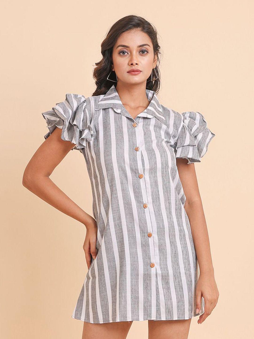 disli grey striped flutter sleeve shirt dress