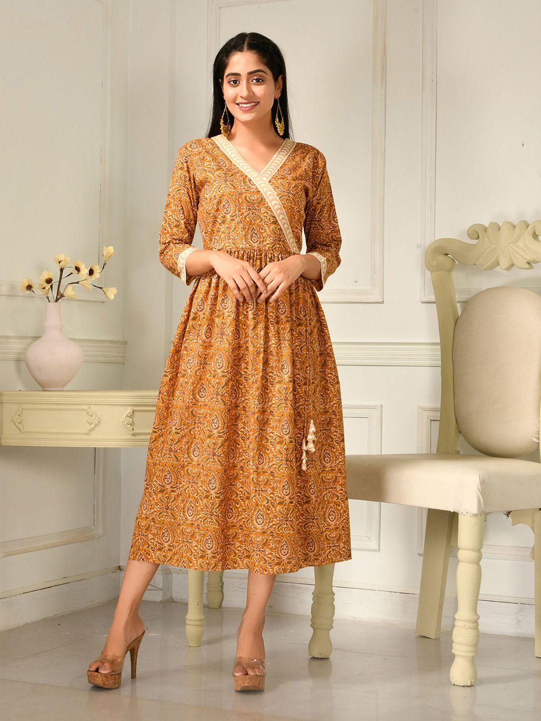 disli kalamkari printed pure cotton angrakha style a-line ethnic dress