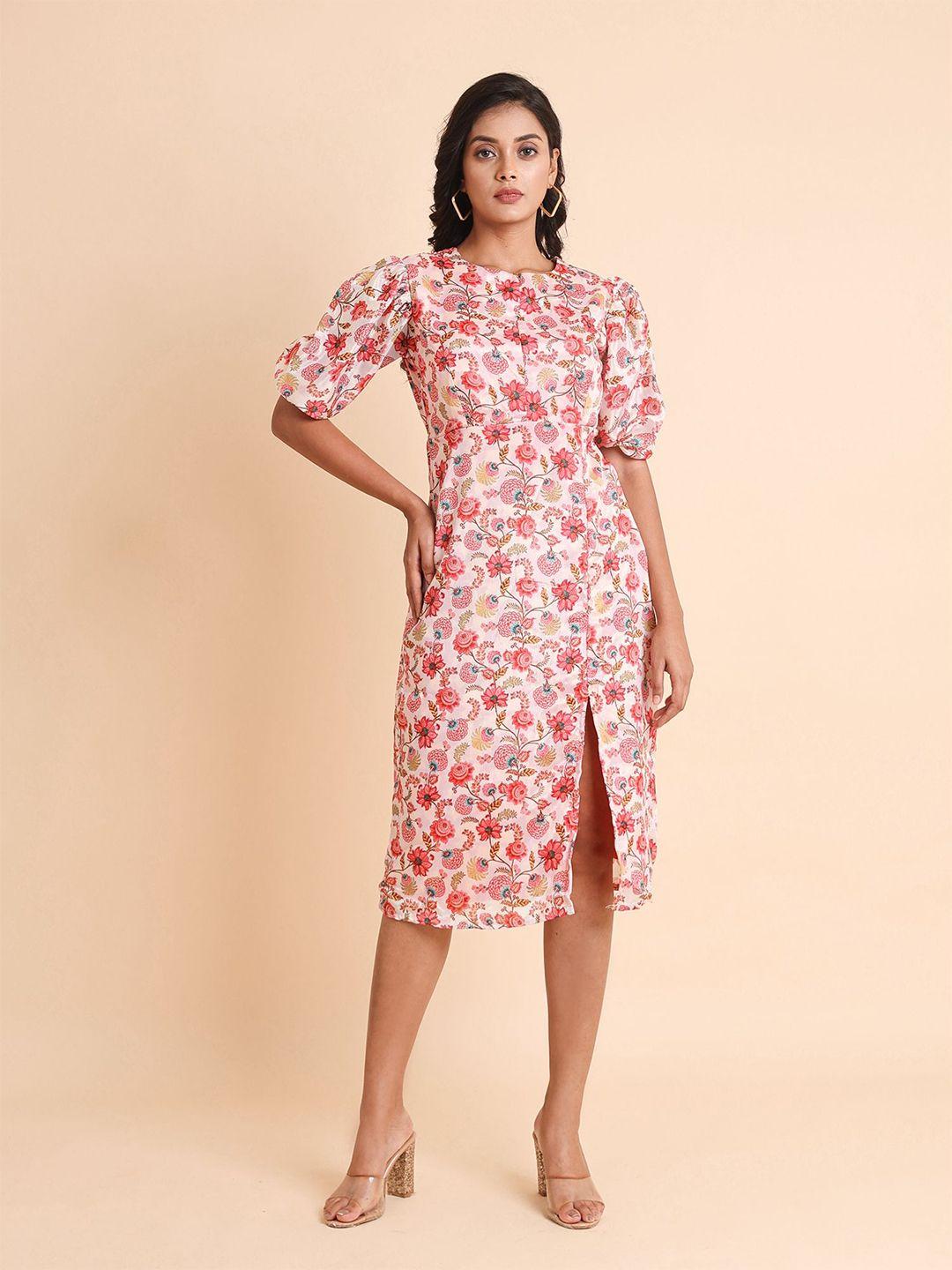 disli off white floral print a-line midi dress