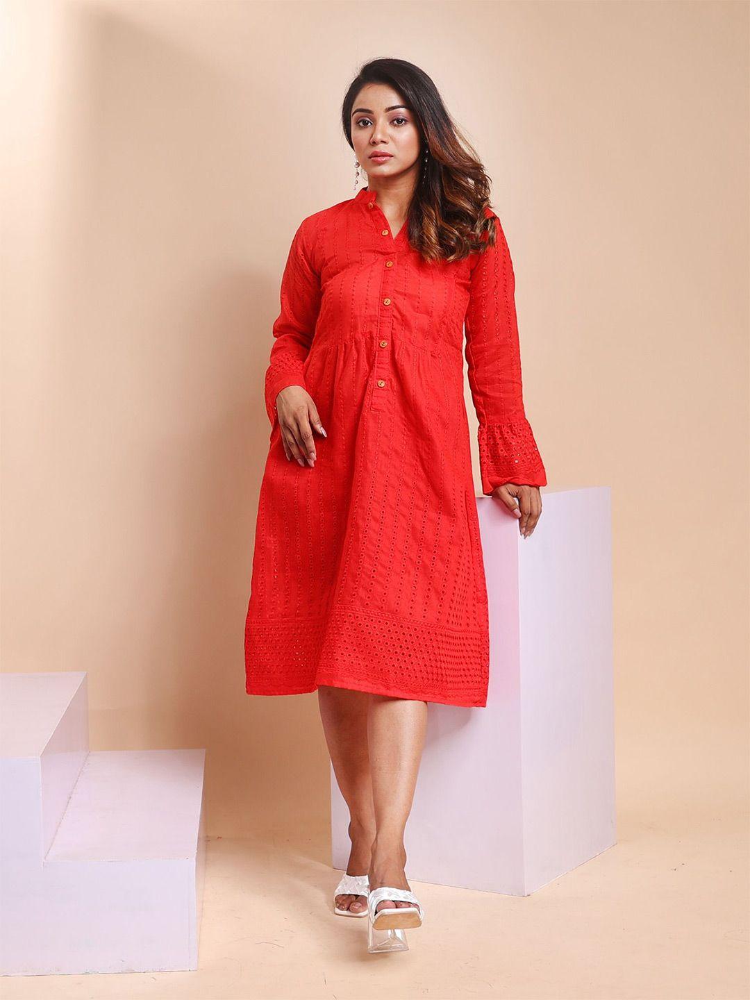 disli red print a-line dress