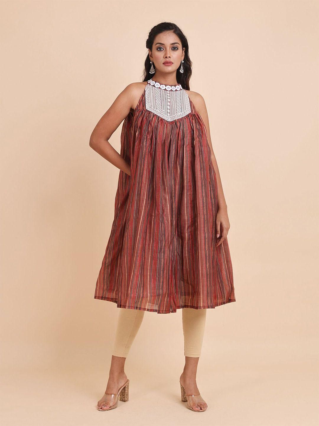 disli striped halter neck a-line cotton kurta