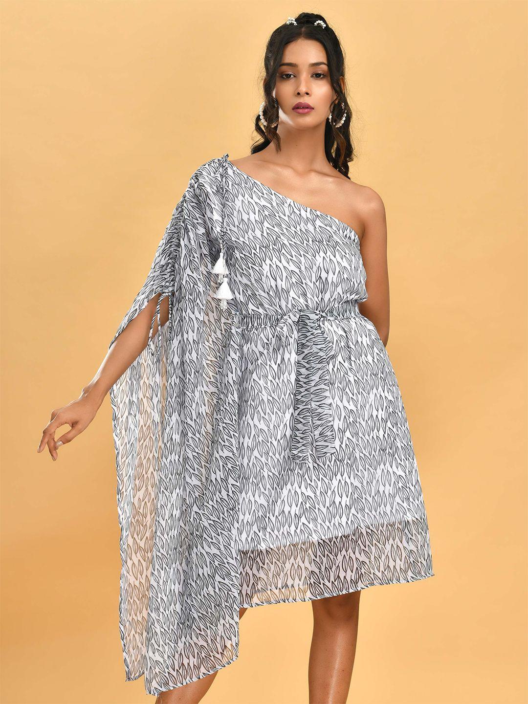 disli tropical printed one-shoulder georgette a-line dress