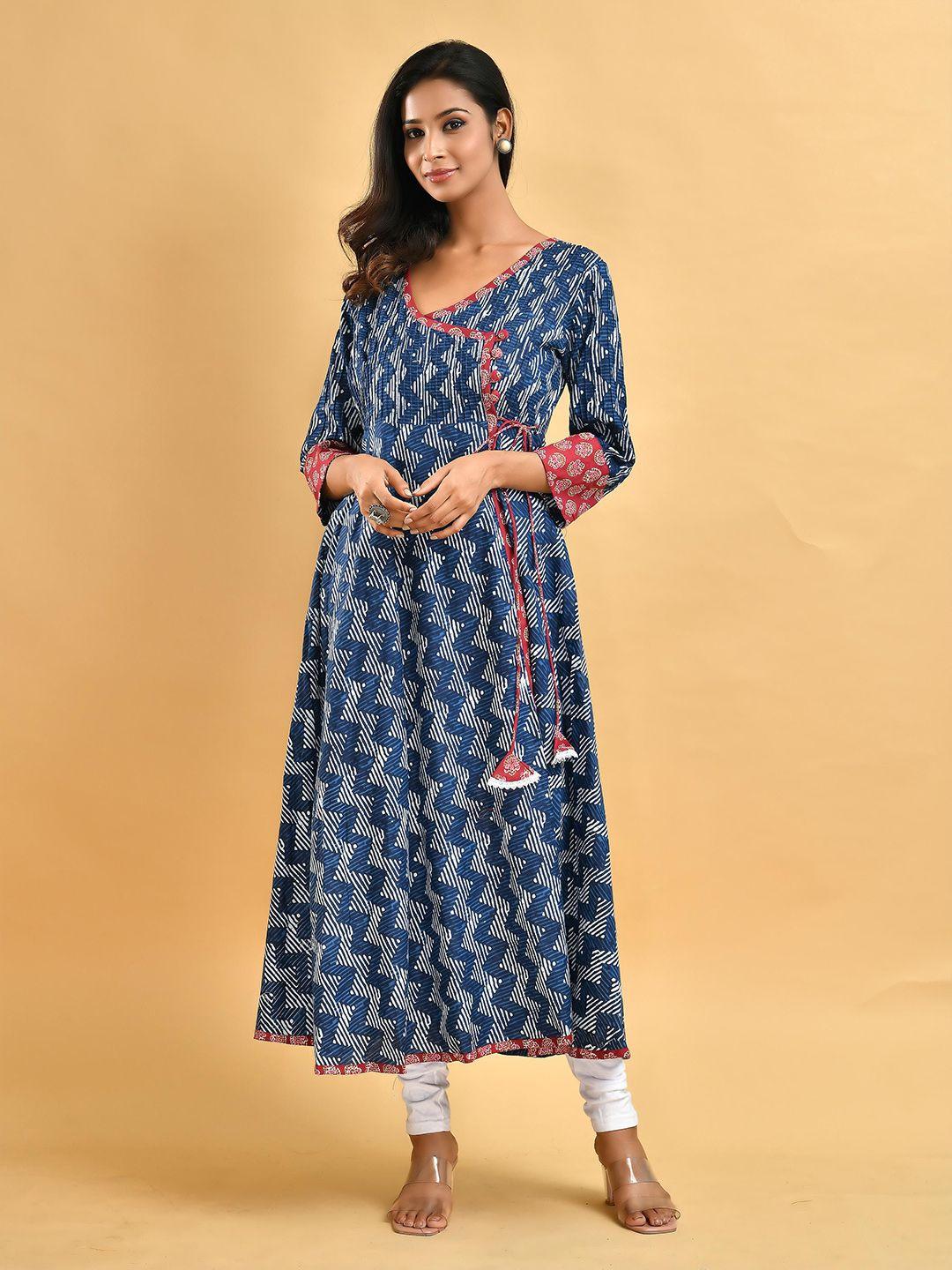 disli women blue geometric printed anarkali kurta