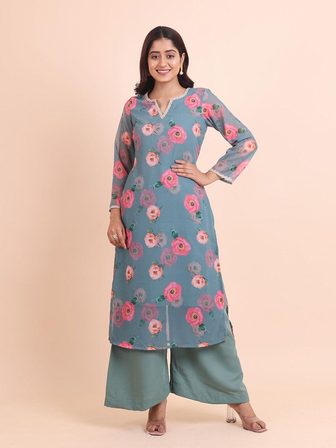 disli women blue regular kurta with palazzos