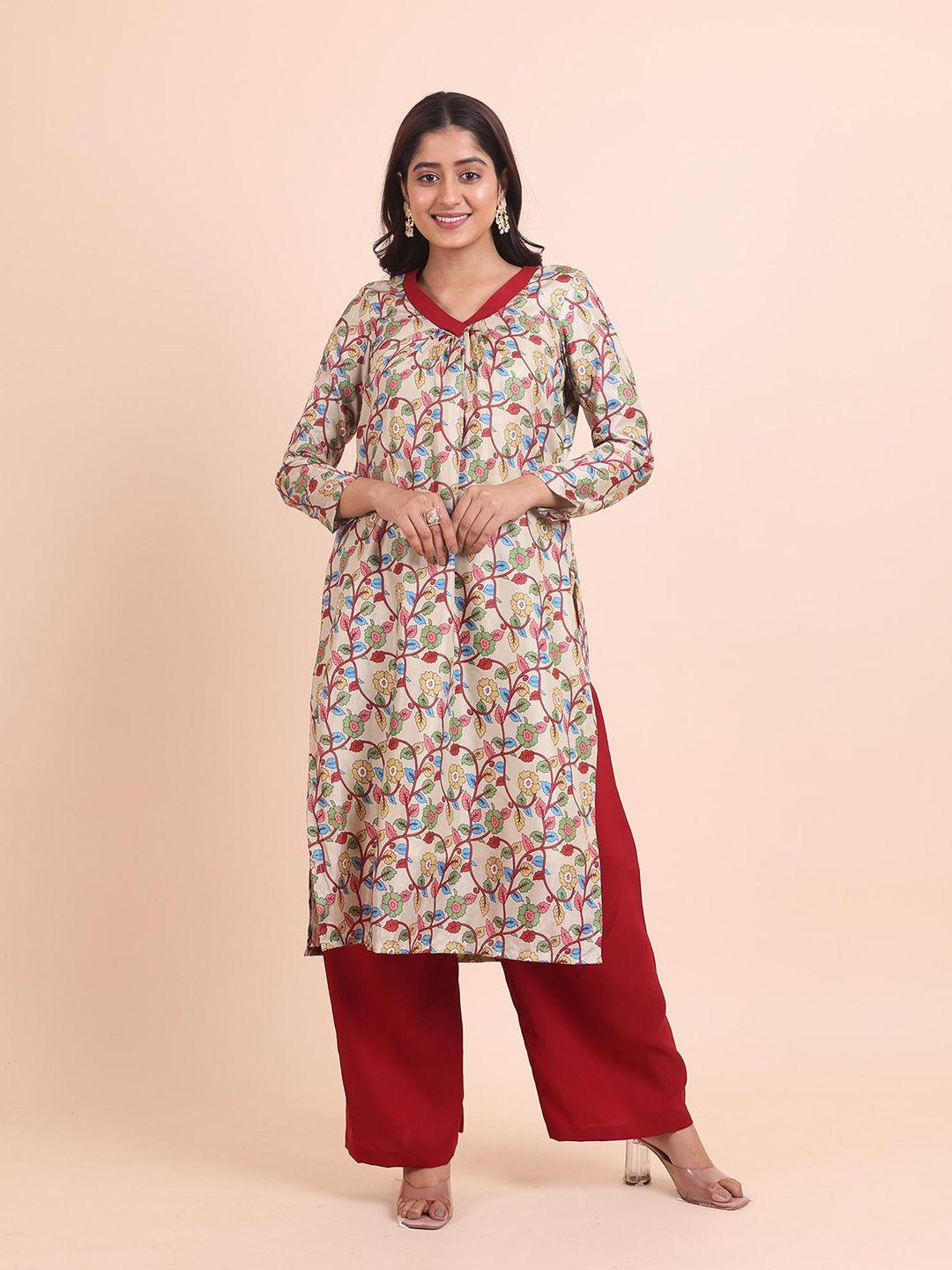 disli women cream-coloured regular kurta with palazzos