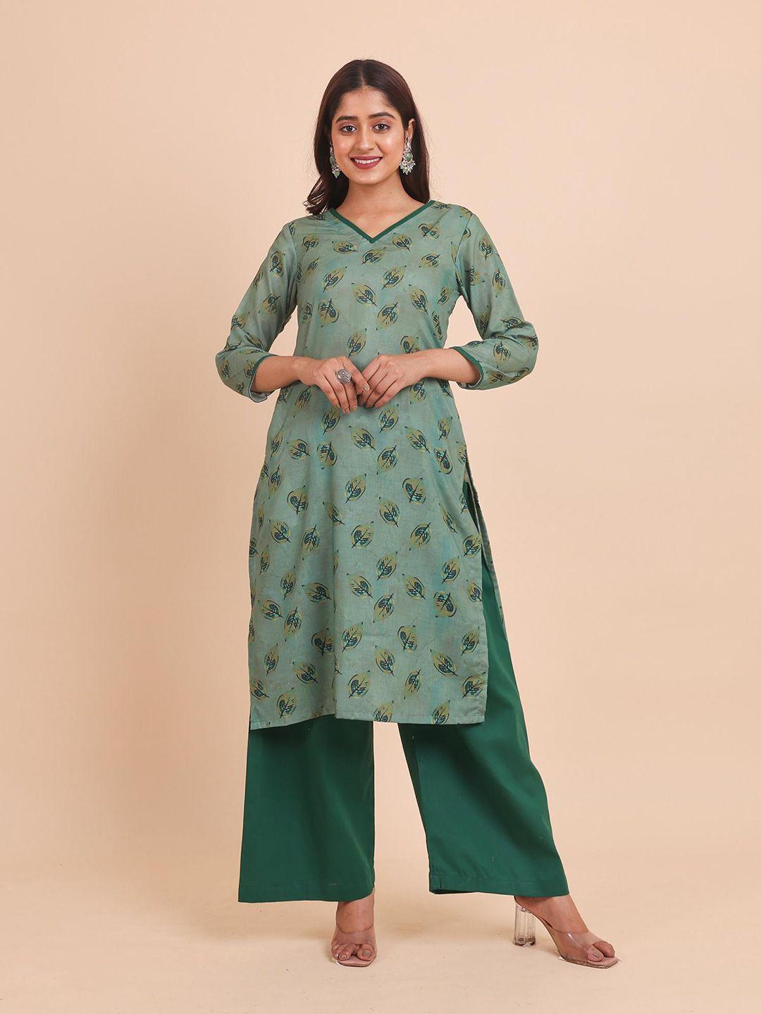 disli women green regular kurta with palazzos