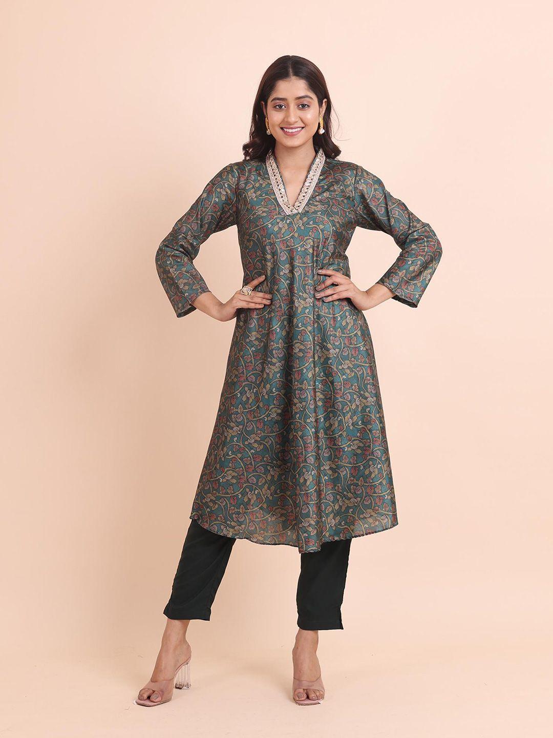 disli women green regular kurta with palazzos