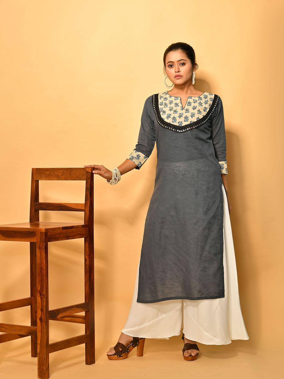 disli women grey ethnic motifs printed kurta