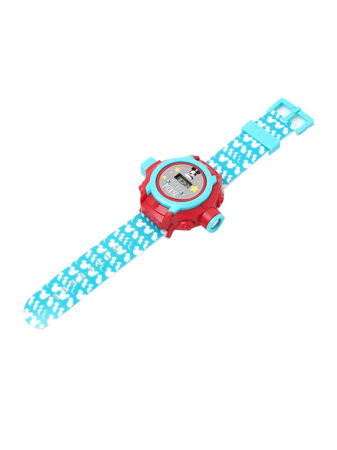 disney boys mickey dial & textured strap multi function projector watch