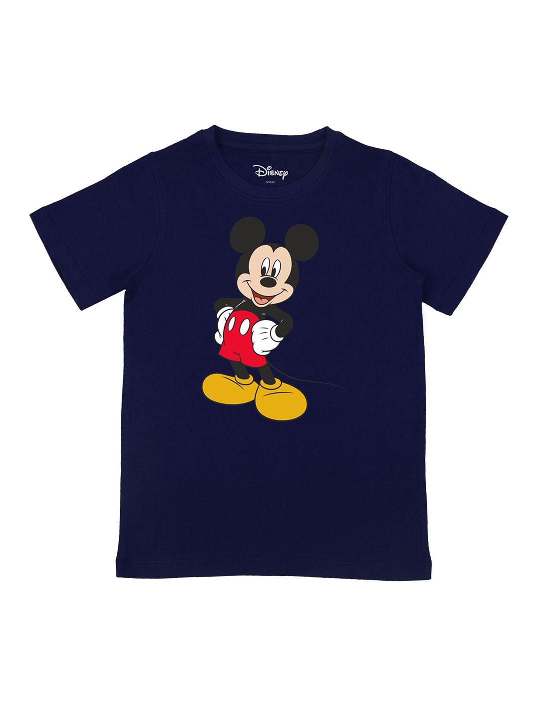 disney by wear your mind boys navy blue  black mickey mouse printed pure cotton t-shirt