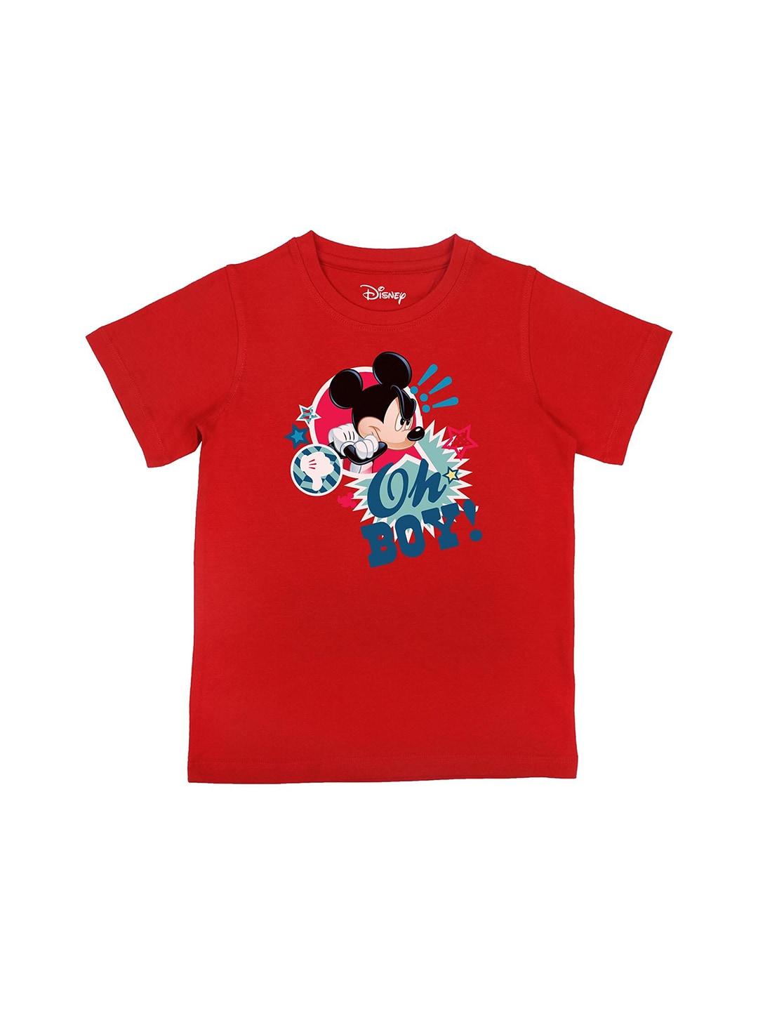 disney by wear your mind boys red mickey mouse printed pure cotton t-shirt