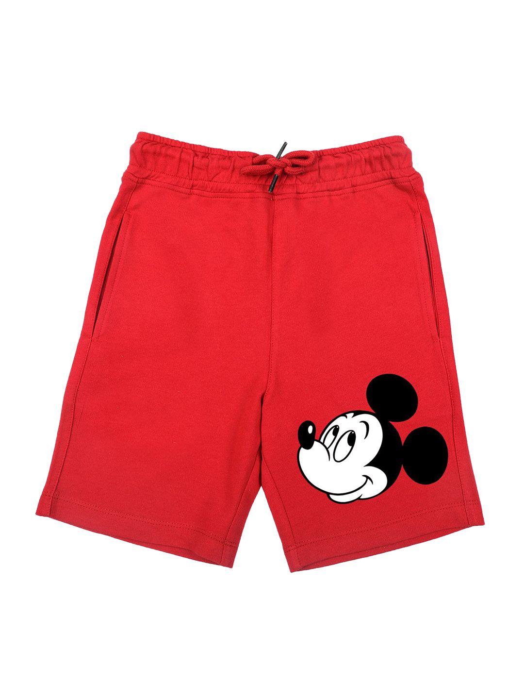 disney by wear your mind boys red regular fit printed mickey mouse cotton shorts
