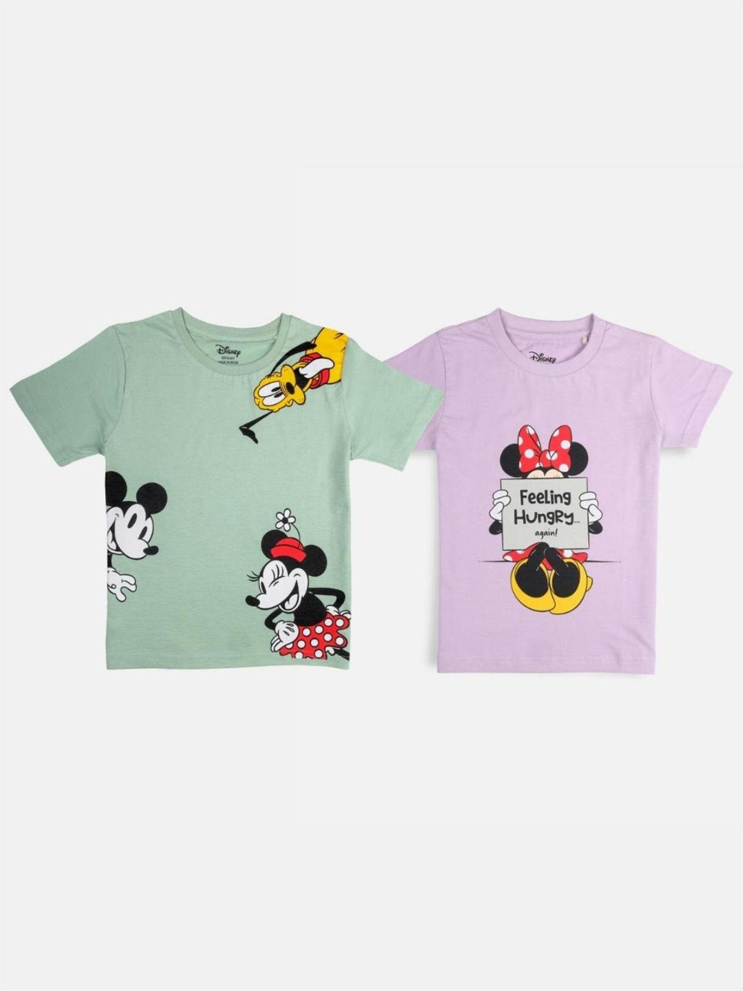 disney mickey & friends t-shirt pure cotton sage green and lavender (pack of 2)