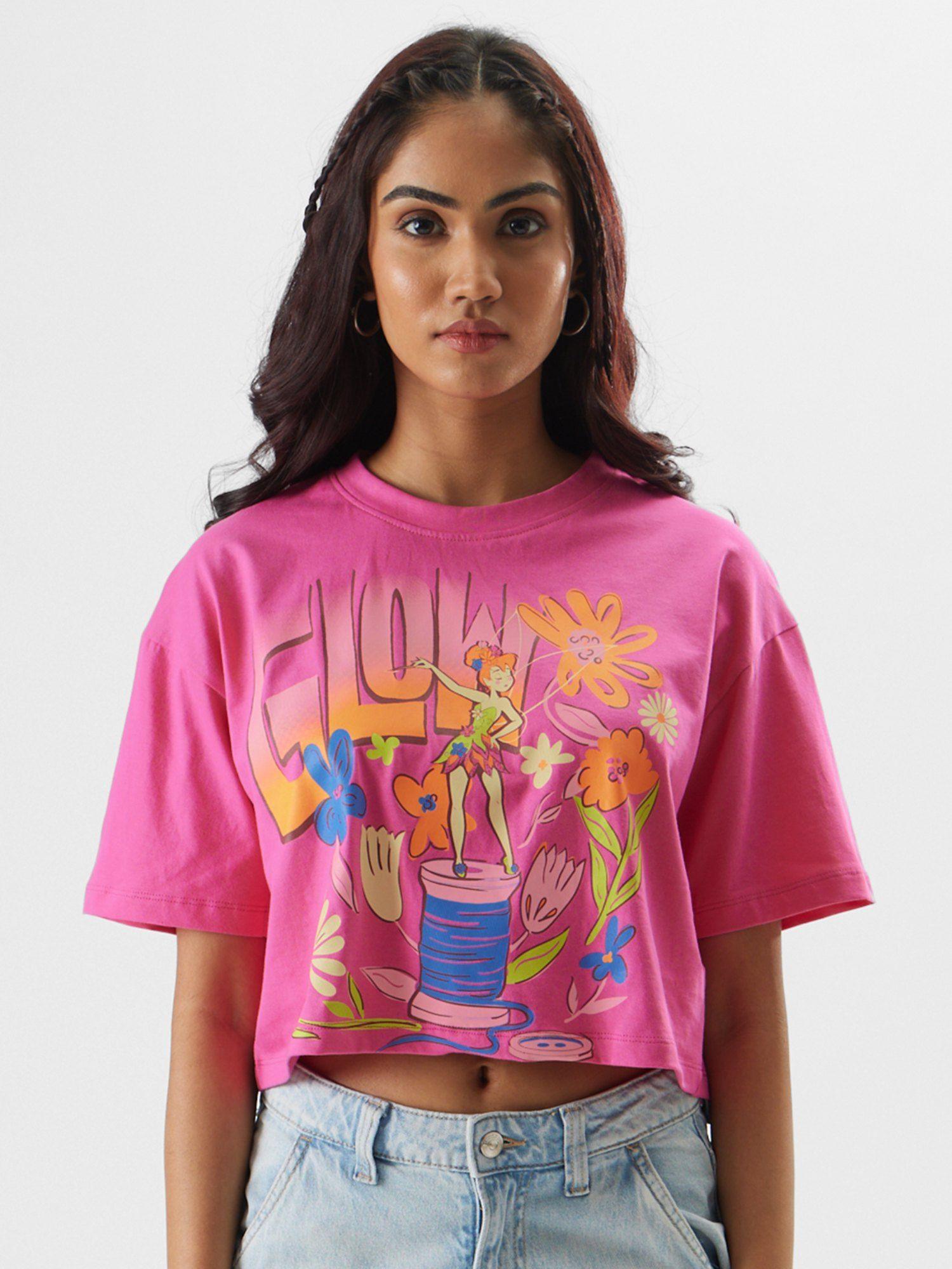 disney: tinker bell glow oversized cropped t-shirts for womens