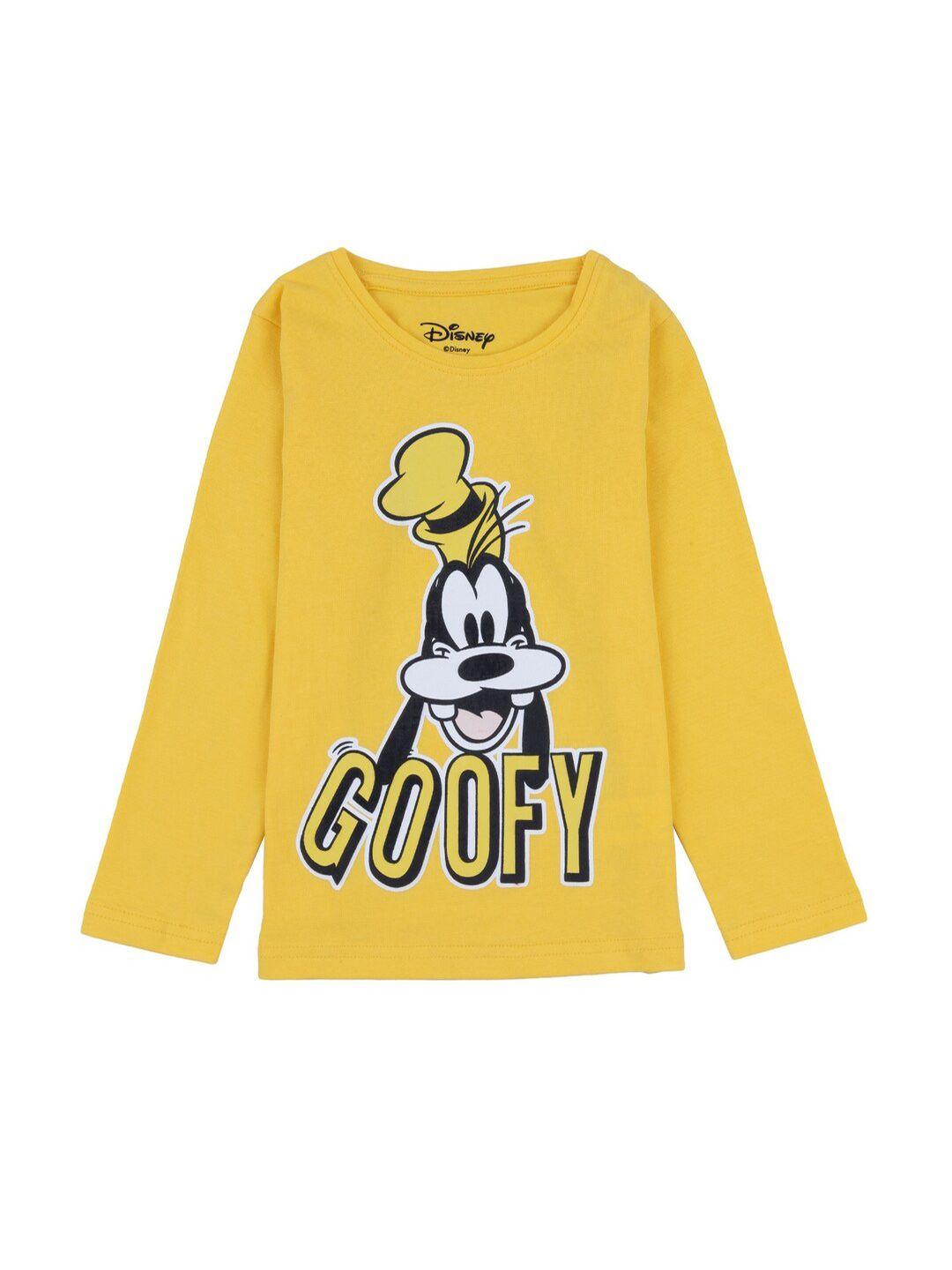 disney boys yellow & black goofy printed pure cotton t-shirt