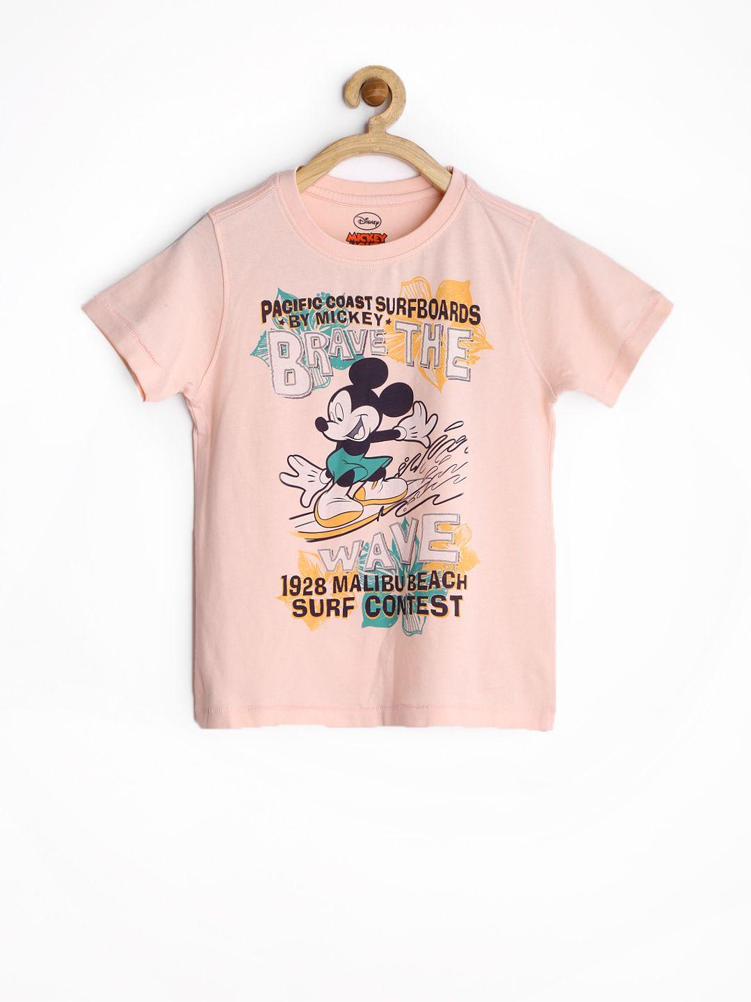 disney by flying machine boys pink printed pure cotton t-shirt