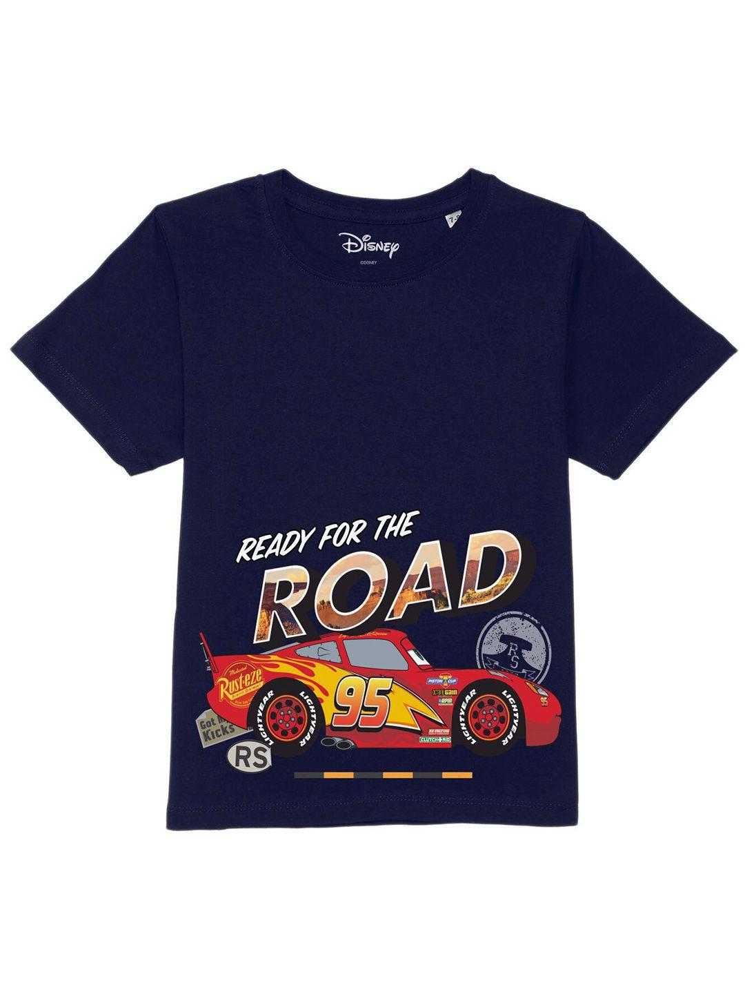 disney by wear your mind boys navy blue graphic printed cotton t-shirt