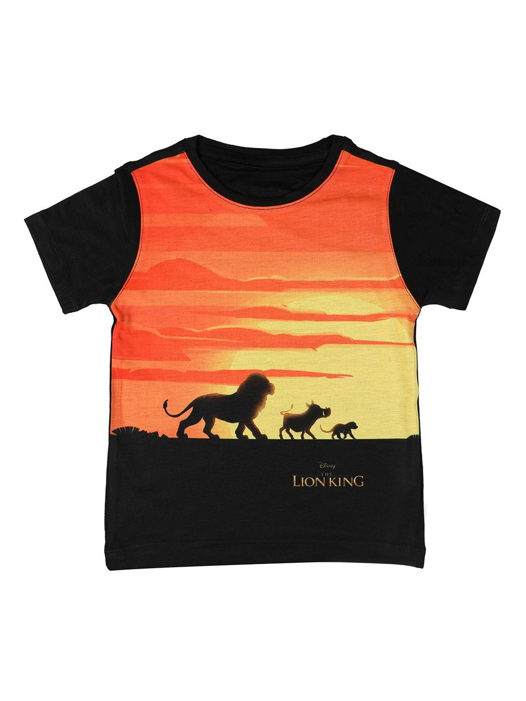 disney by wear your mind boys orange & black printed round neck t-shirt