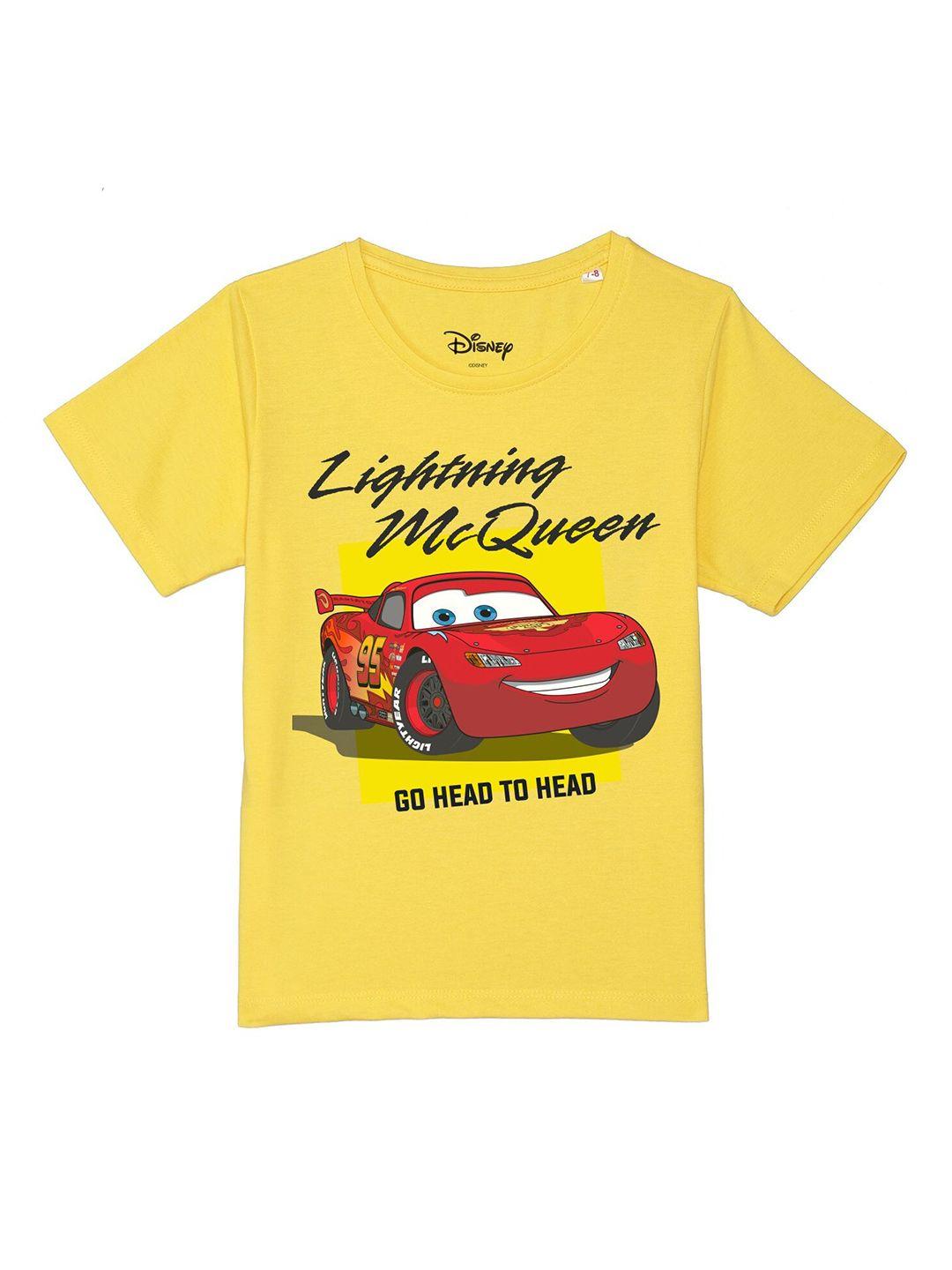 disney by wear your mind boys yellow & red typography printed cotton t-shirt