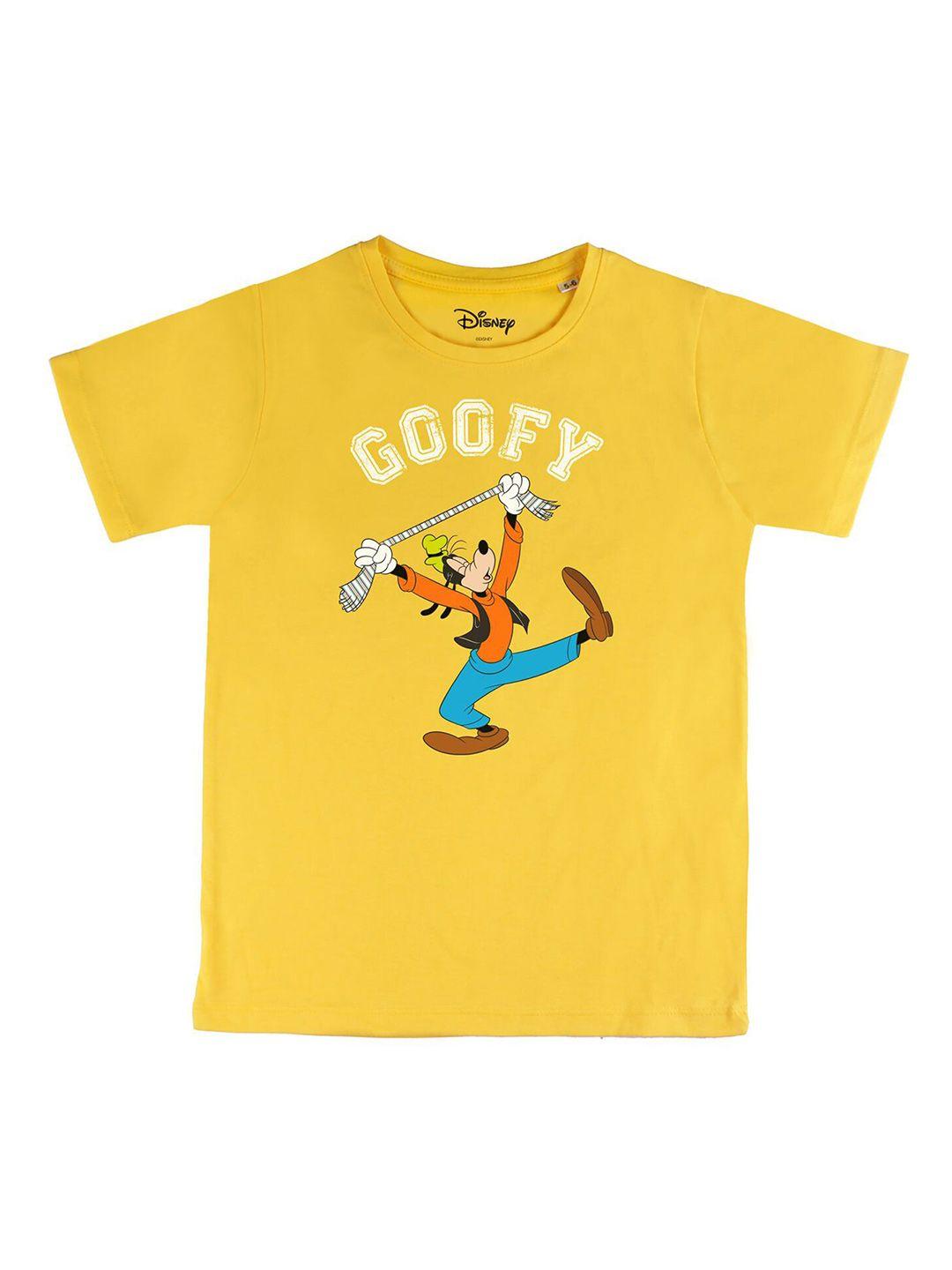 disney by wear your mind boys yellow  orange goofy printed pure cotton t-shirt