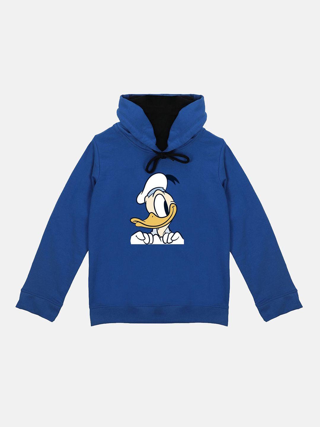 disney by wear your mind kids blue & white donald duck printed hooded sweatshirt
