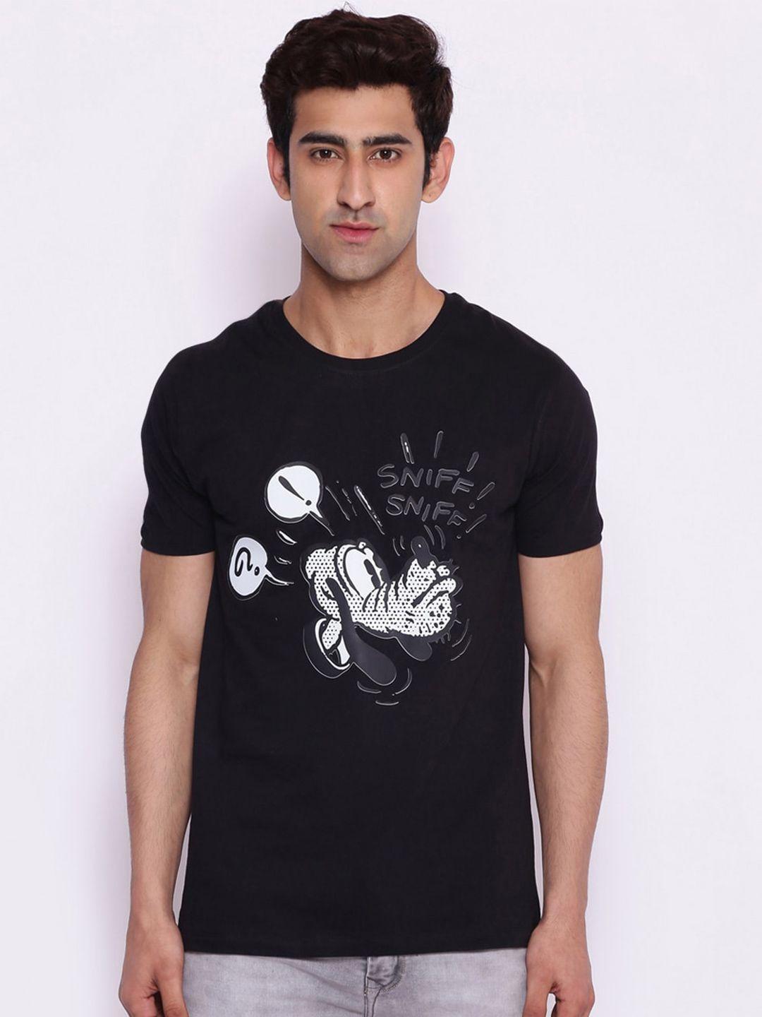 disney by wear your mind men black  white pluto printed pure cotton t-shirt