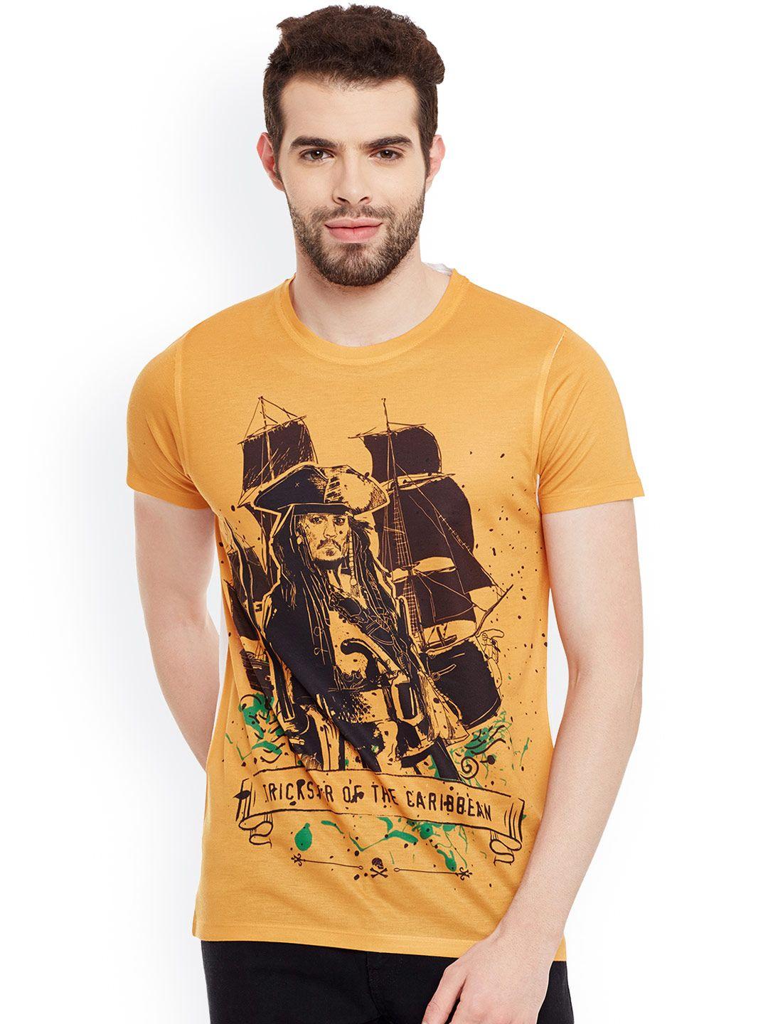 disney by wear your mind men orange & white printed t-shirt