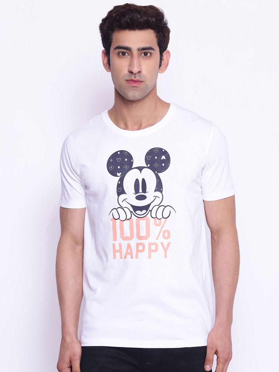 disney by wear your mind men white  black mickey mouse printed pure cotton t-shirt