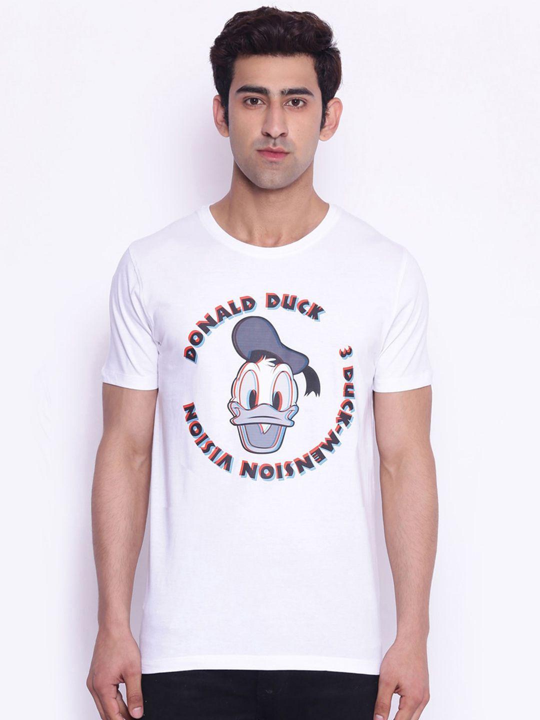 disney by wear your mind men white  blue donald duck printed pure cotton t-shirt