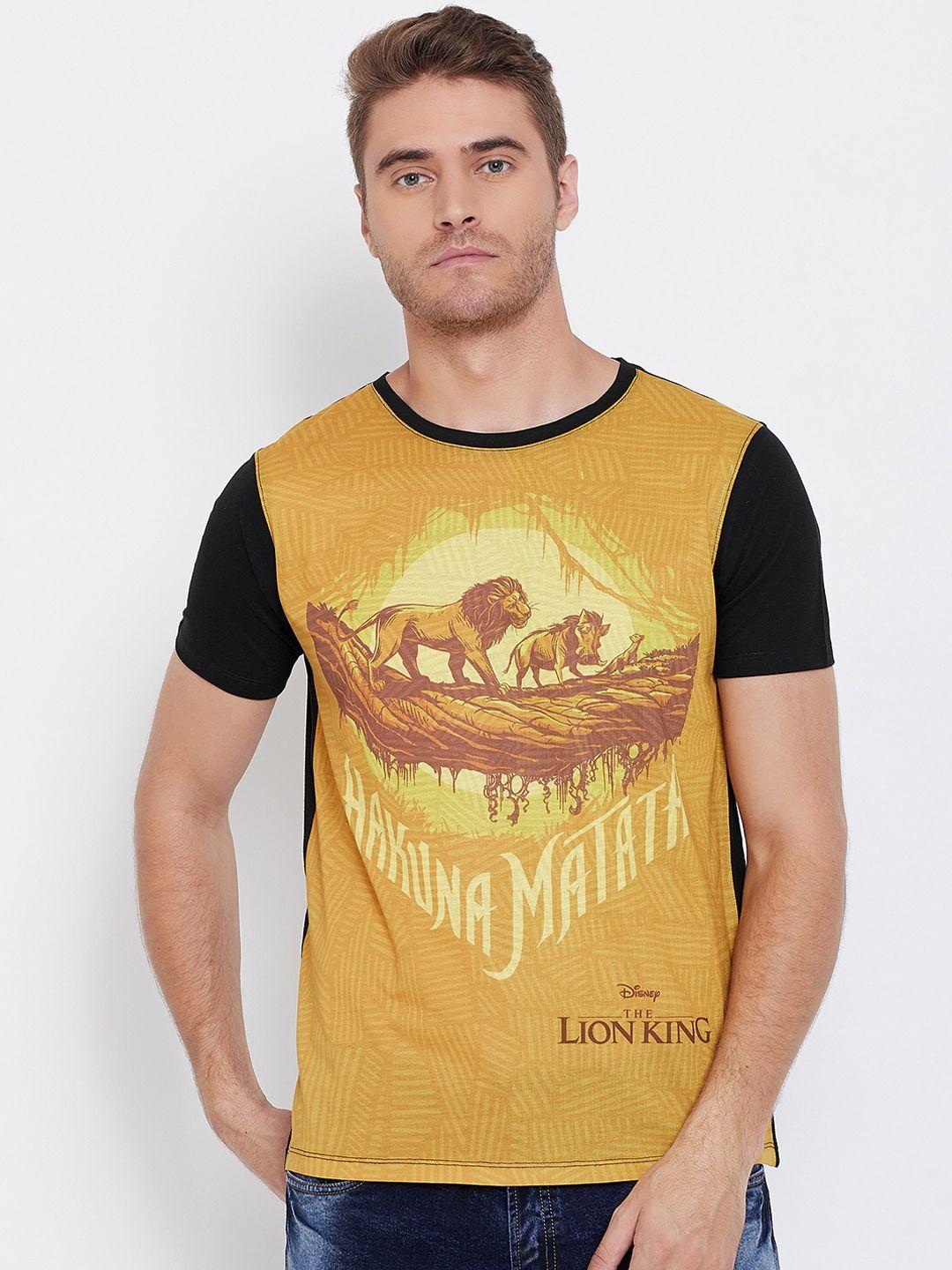 disney by wear your mind men yellow printed round neck t-shirt