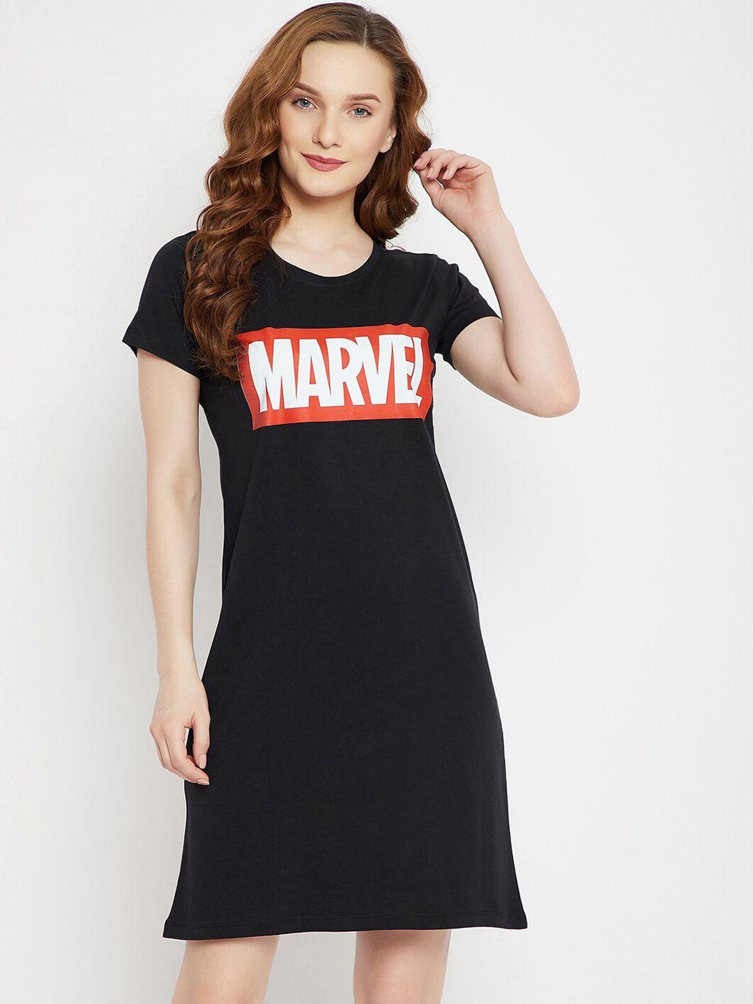 disney by wear your mind women black & red marvel avengers printed pure cotton sleep shirt