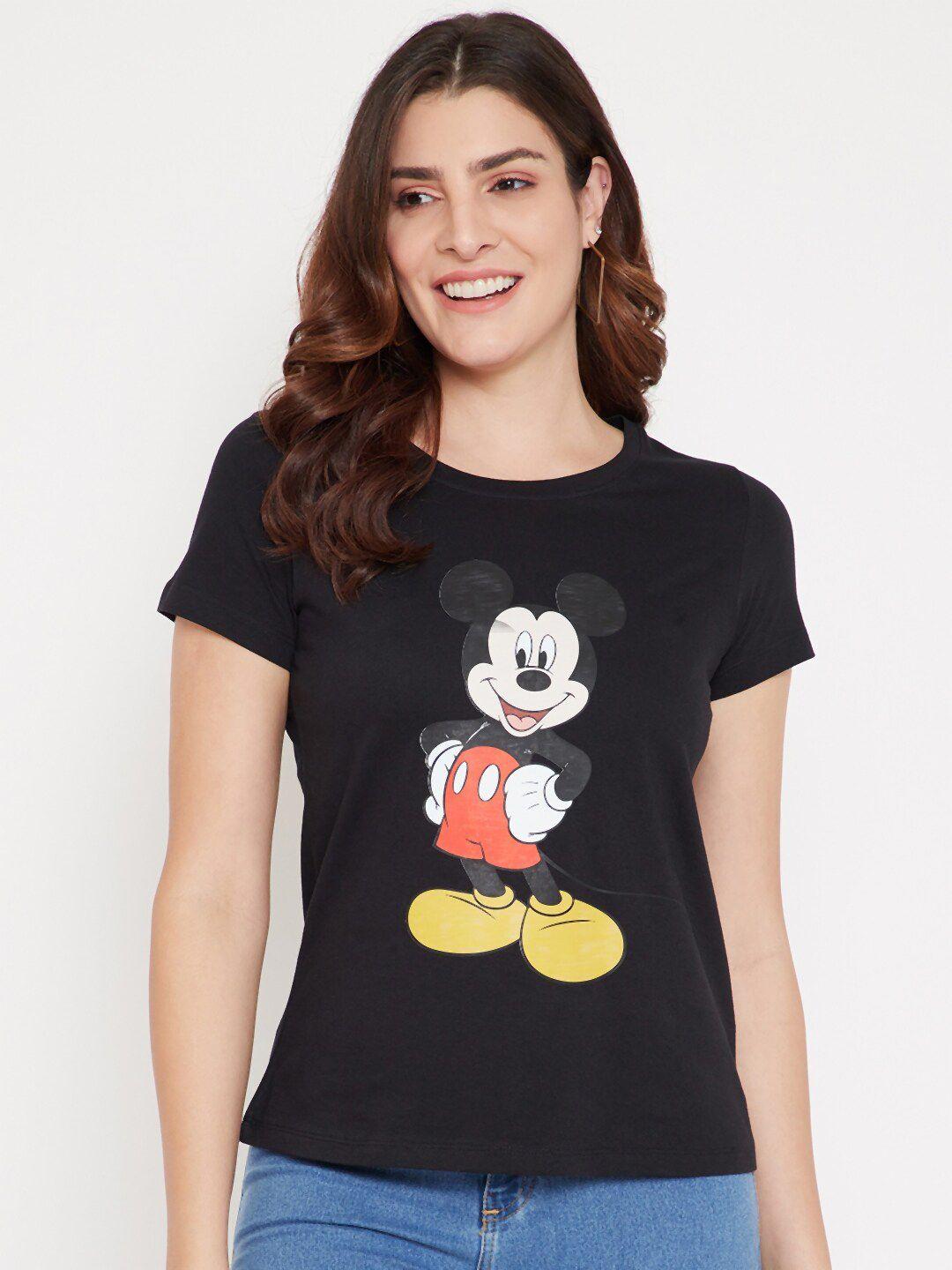 disney by wear your mind women black & red mickey mouse printed cotton t-shirt