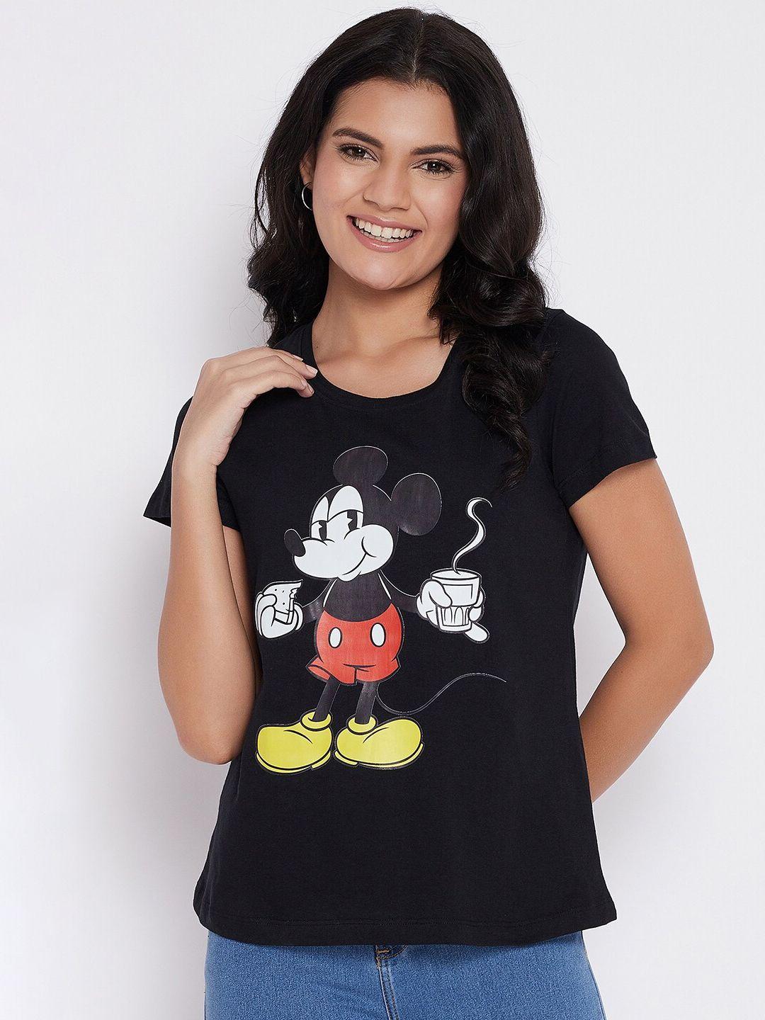 disney by wear your mind women black  red mickey mouse printed pure cotton t-shirt