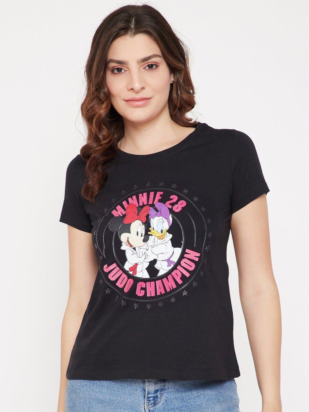 disney by wear your mind women black printed t-shirt