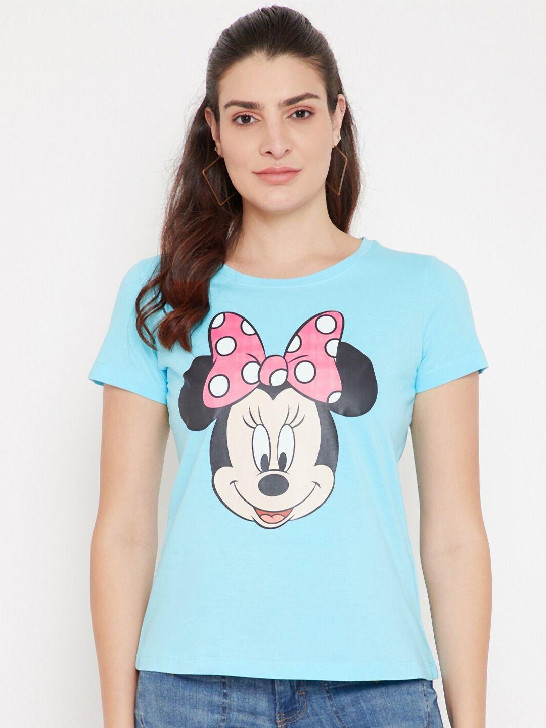 disney by wear your mind women blue & black minnie mouse printed t-shirt