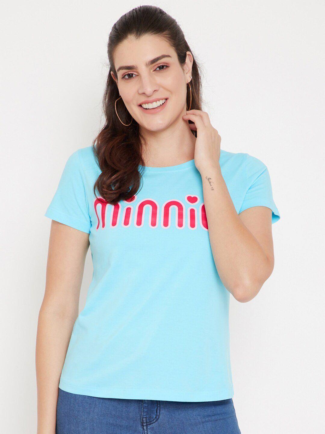 disney by wear your mind women blue typography printed t-shirt