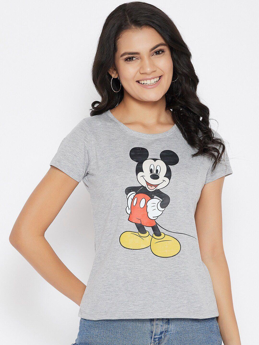 disney by wear your mind women grey mickey mouse character printed t-shirt