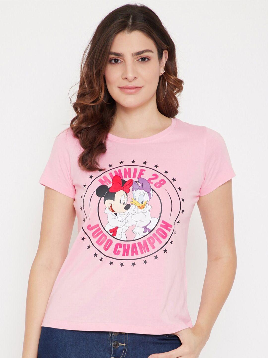 disney by wear your mind women pink printed extended sleeves t-shirt