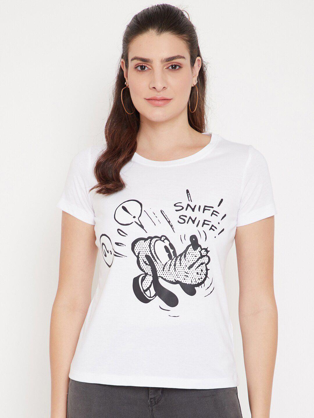disney by wear your mind women white goofy printed t-shirt