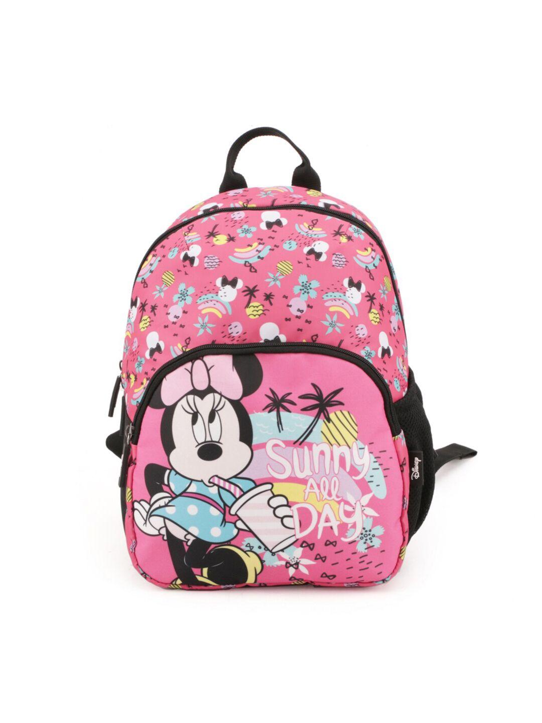 disney girls pink & multicoloured minnie mouse graphic backpack with compression straps