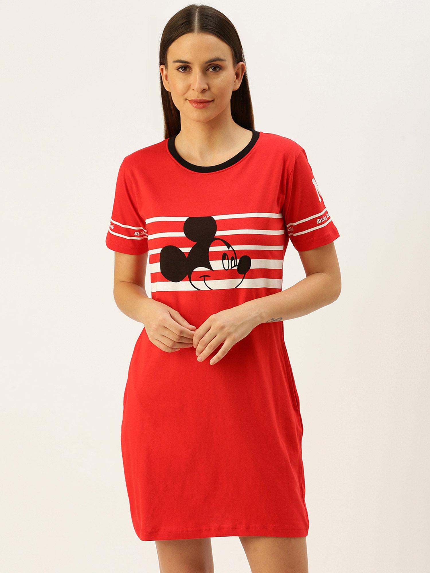 disney happy mouse printed half sleeve dress for women