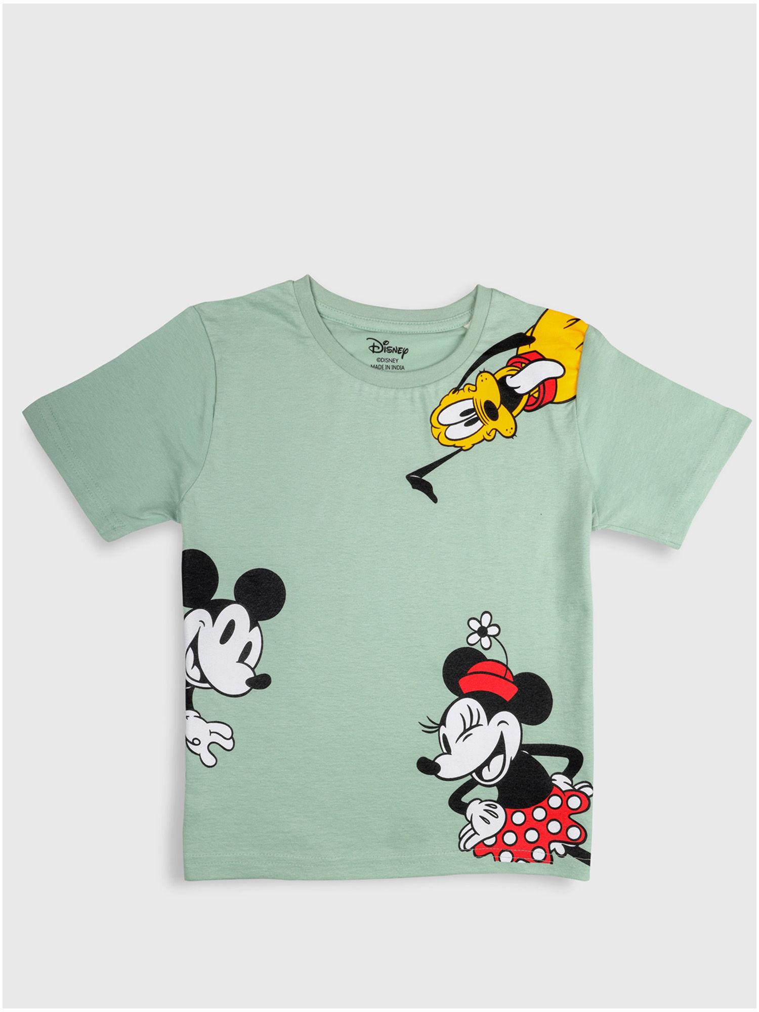 disney mickey & friends t-shirt pure cotton short sleeve sage green