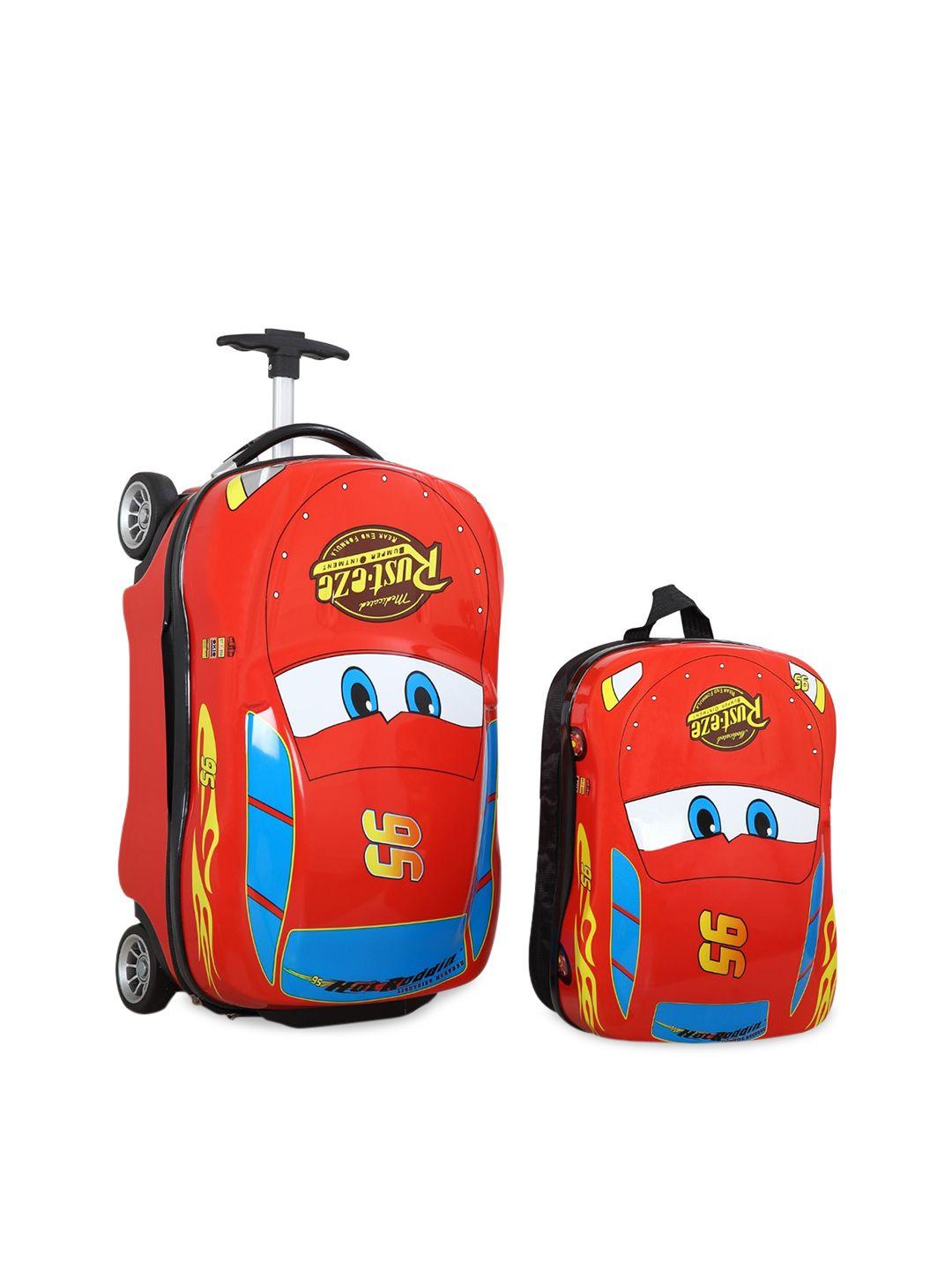 disney unisex kids set of 2 multicolored car printed trolley with kids bag