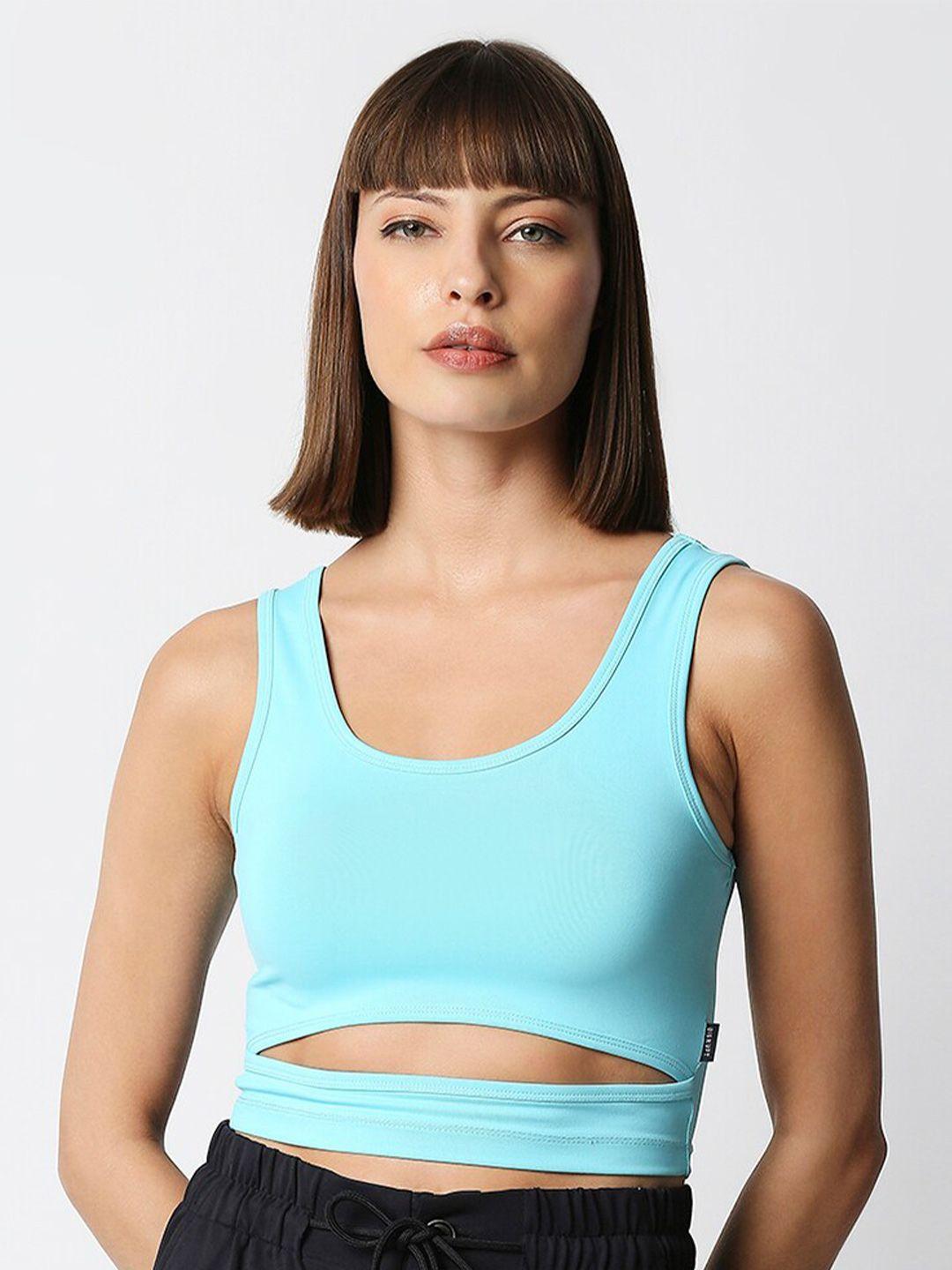 disrupt blue solid crop top with cut out detailing