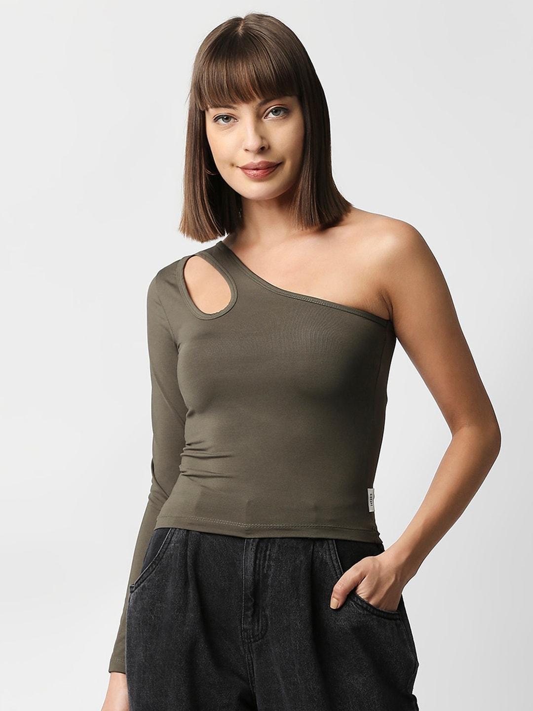 disrupt one shoulder cut-out detail fitted top