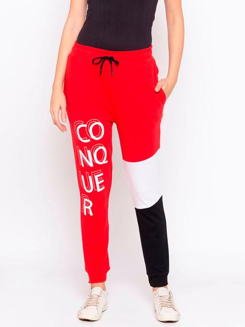 disrupt red graphic print joggers