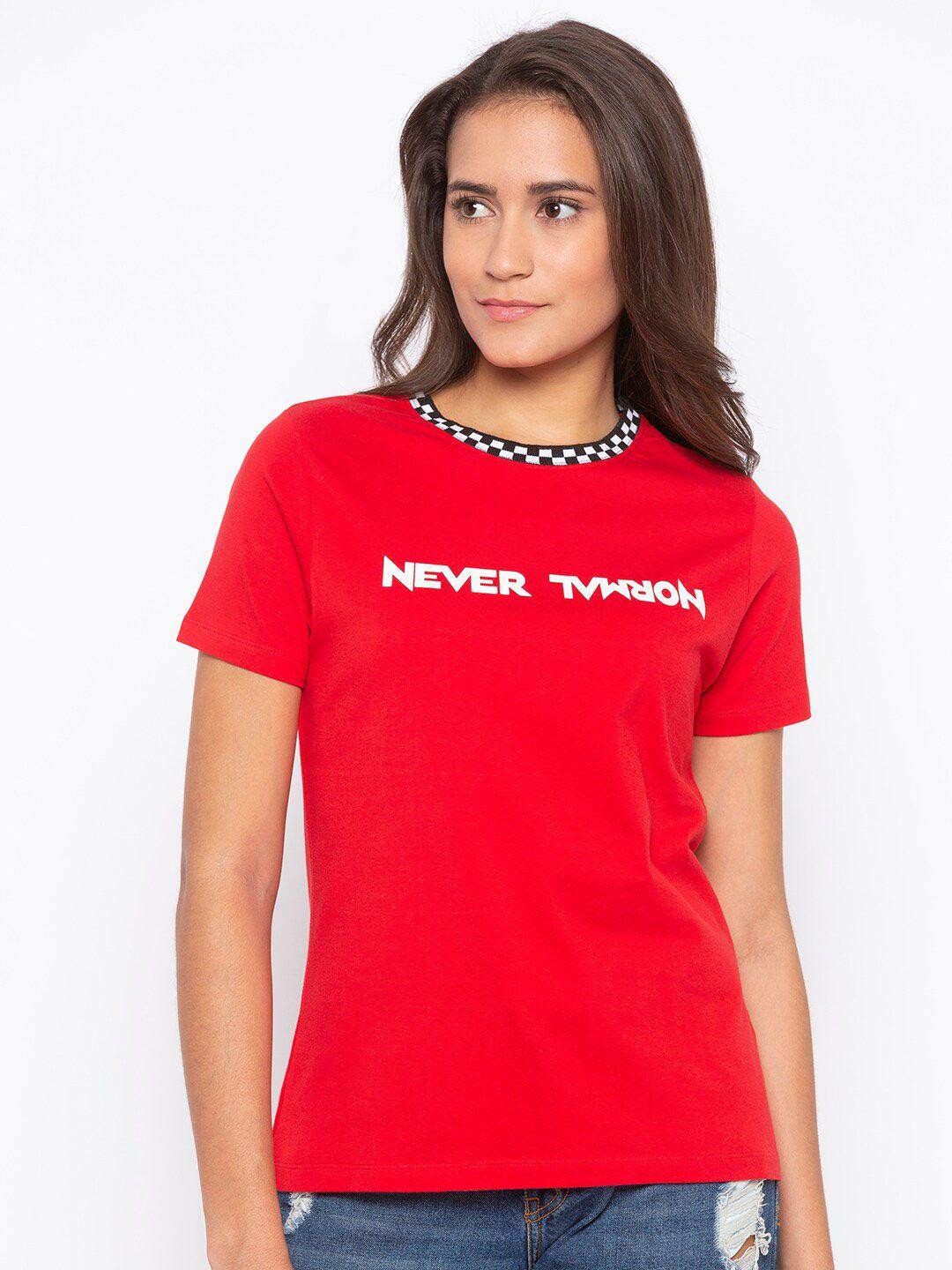 disrupt women red typography printed t-shirt