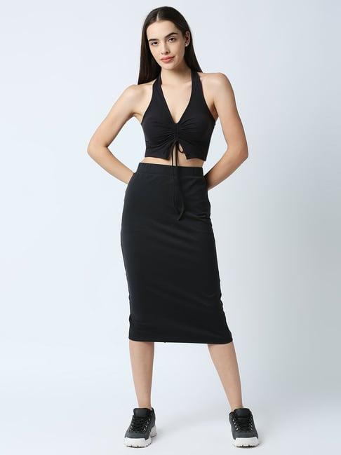 disrupt black crop top skirt set