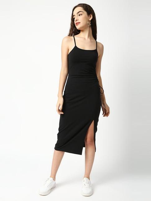 disrupt black strappy side tie-up detail tube dress